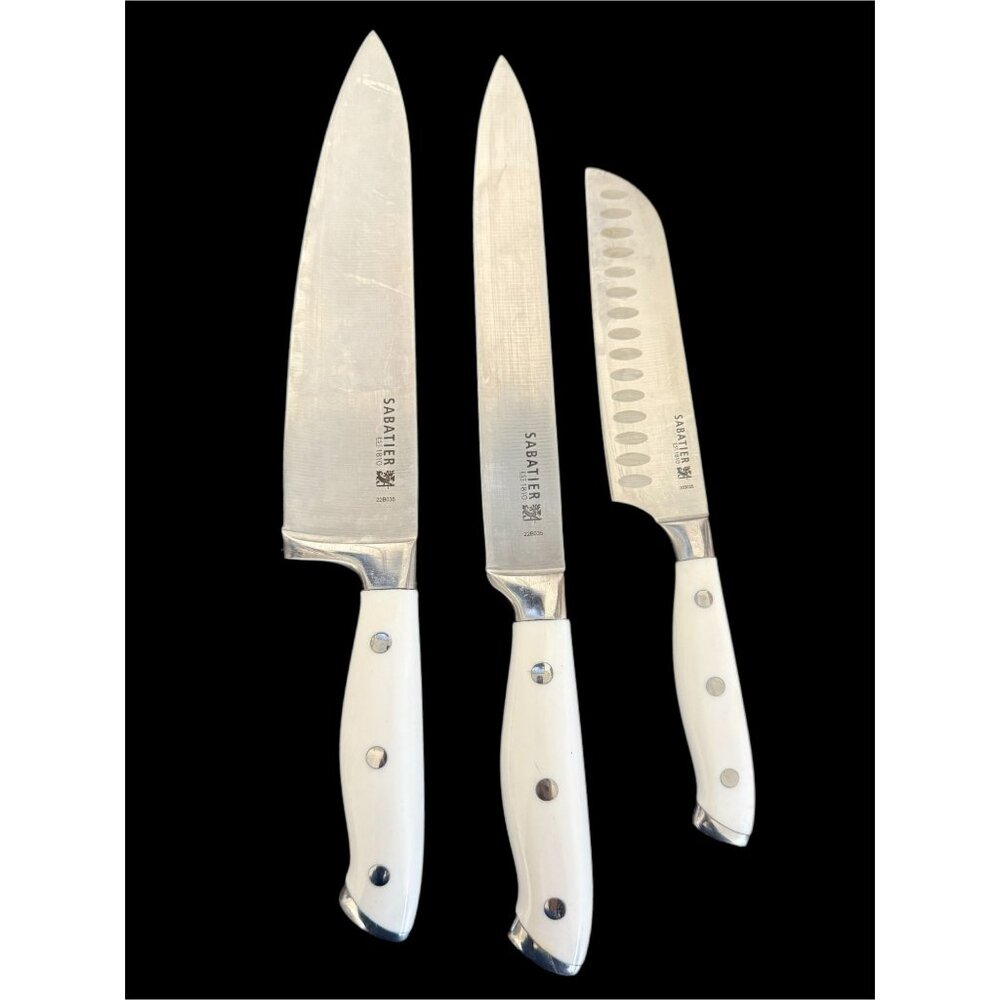 Sabatier Set of 3 Forged Triple-Rivet White Knives
